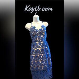 Beautiful Elegant Blue Lace Overlay Dress